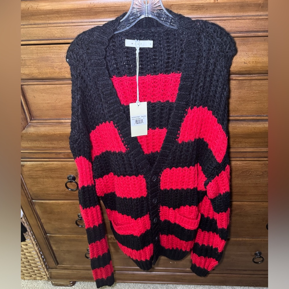 Black and Red Striped Cardigan